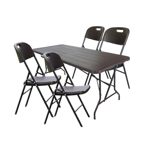 TRUTZHOLM Gartenmöbelset aus 4 Stühlen und einem Tisch in Grauer Holzoptik klappbar Gartenmöbel Set Campingset Bierzeltgarnitur Festzeltgarnitur von TRUTZHOLM