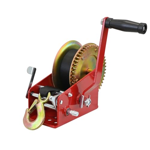 TRUTZHOLM Gurtwinde Zugkraft 1600 kg 3500 lbs Polyestergurt Gurtlänge 10 m Gurtbreite 5 cm Lasthaken mit Sicherheitsbügel Rücklaufsperre 23 cm Handkurbel ergonomisch Bootswinde Handwinde von TRUTZHOLM