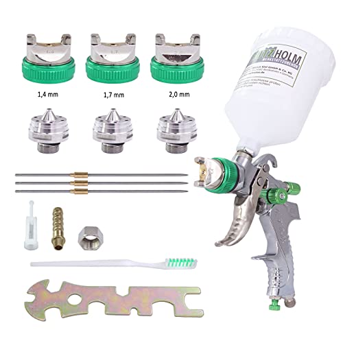 TRUTZHOLM HVLP Lackierpistole mit 3 Düsen 1,4mm 1,7mm 2mm 600 ml Becher Farbsprühsystem Druckluft Spritzpistole Set für Lacke und Lasuren TRUTZHOLM HVLP Lackierpistole mit 3 Düsen 1,4mm 1,7mm 2mm 600 ml Becher Farbsprühsystem Druckluft Spritzpistole Set für Lacke und Lasuren von TRUTZHOLM