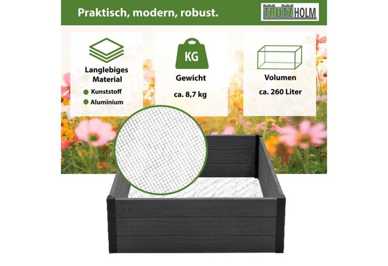TRUTZHOLM Hochbeet Beeteinfassung mit Wühlmausgitter 100x100x28,5 cm ca. 260 L Holzoptik, Robust,Stabil von TRUTZHOLM