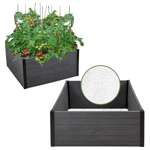 TRUTZHOLM Pflanzkasten mit Wühlmausgitter 100x100x56 cm ca. 516 Liter Holzoptik robust Hochbeet Beeteinfassung Blumenkasten von TRUTZHOLM