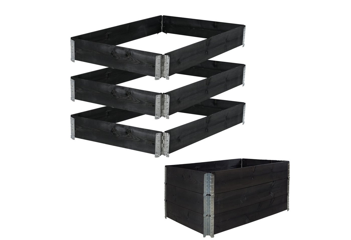 TRUTZHOLM Hochbeet Hochbeet 3er Set Palettenrahmen Pflanzbeet 120x80x60 cm aus Holz schwa (3er Set Palettenrahmen) von TRUTZHOLM
