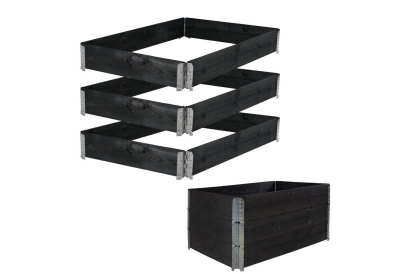 TRUTZHOLM Hochbeet Hochbeet 3er Set Palettenrahmen Pflanzbeet 120x80x60 cm aus Holz schwa (3er Set Palettenrahmen) von TRUTZHOLM