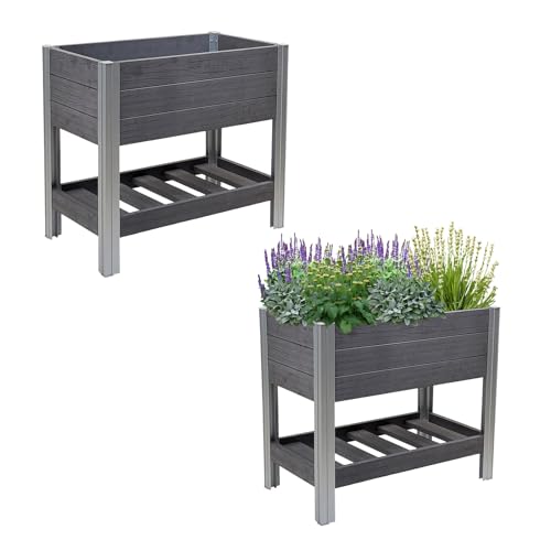 TRUTZHOLM Hochbeet mit Ablage 79x46x74 cm 65 Liter Holzoptik robust witterungsbeständig Anthrazit Kräuterbeet von TRUTZHOLM