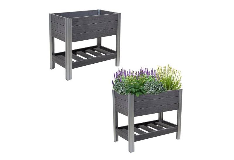 TRUTZHOLM Hochbeet mit Ablage 79x46x74 cm 65 Liter Holzoptik robust witterungsbeständig von TRUTZHOLM