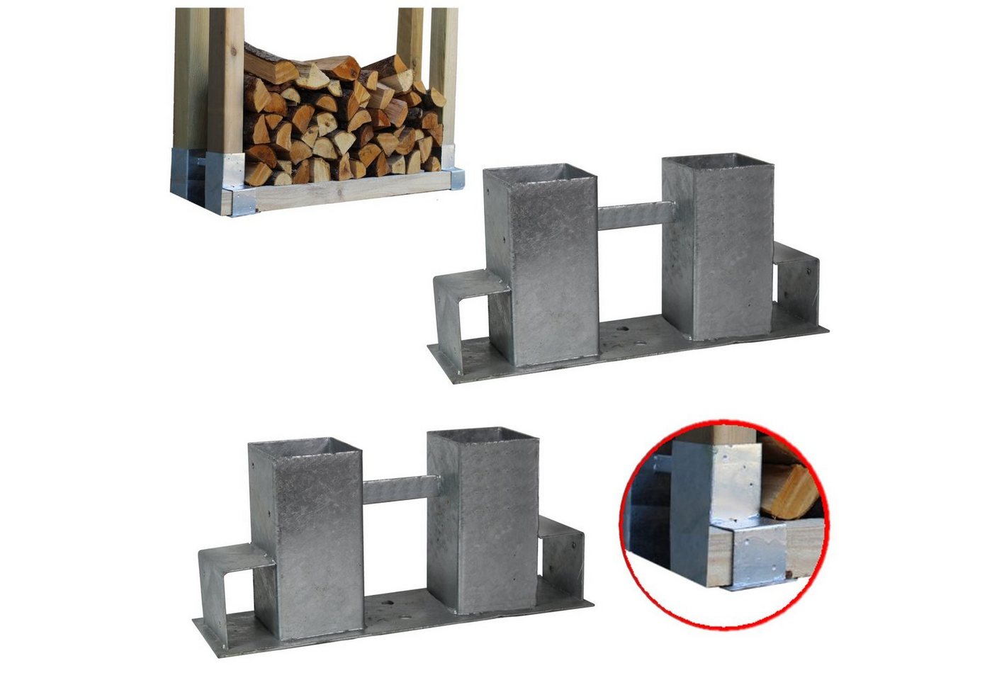 TRUTZHOLM Kaminholzregal 2x Holzstapelhilfe Stapelhilfe Holzstapelhalter Brennholz Kaminholzreg, BxTxH:10x34x15 cm, (2er Set, 2-St), Geeignet für Kanthölzer 70x70 mm (senkrecht) und 40x60 mm (waagerecht) von TRUTZHOLM