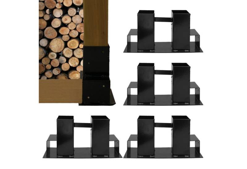 TRUTZHOLM Kaminholzregal Holzstapelhilfe 4er Set Halterung 34 x 10 cm lackierter Stahl schwarz, BxTxH:10x34x15 cm, (2er Set, 2-St), Geeignet für Kanthölzer 70x70 mm (senkrecht) und 40x60 mm (waagerecht) von TRUTZHOLM
