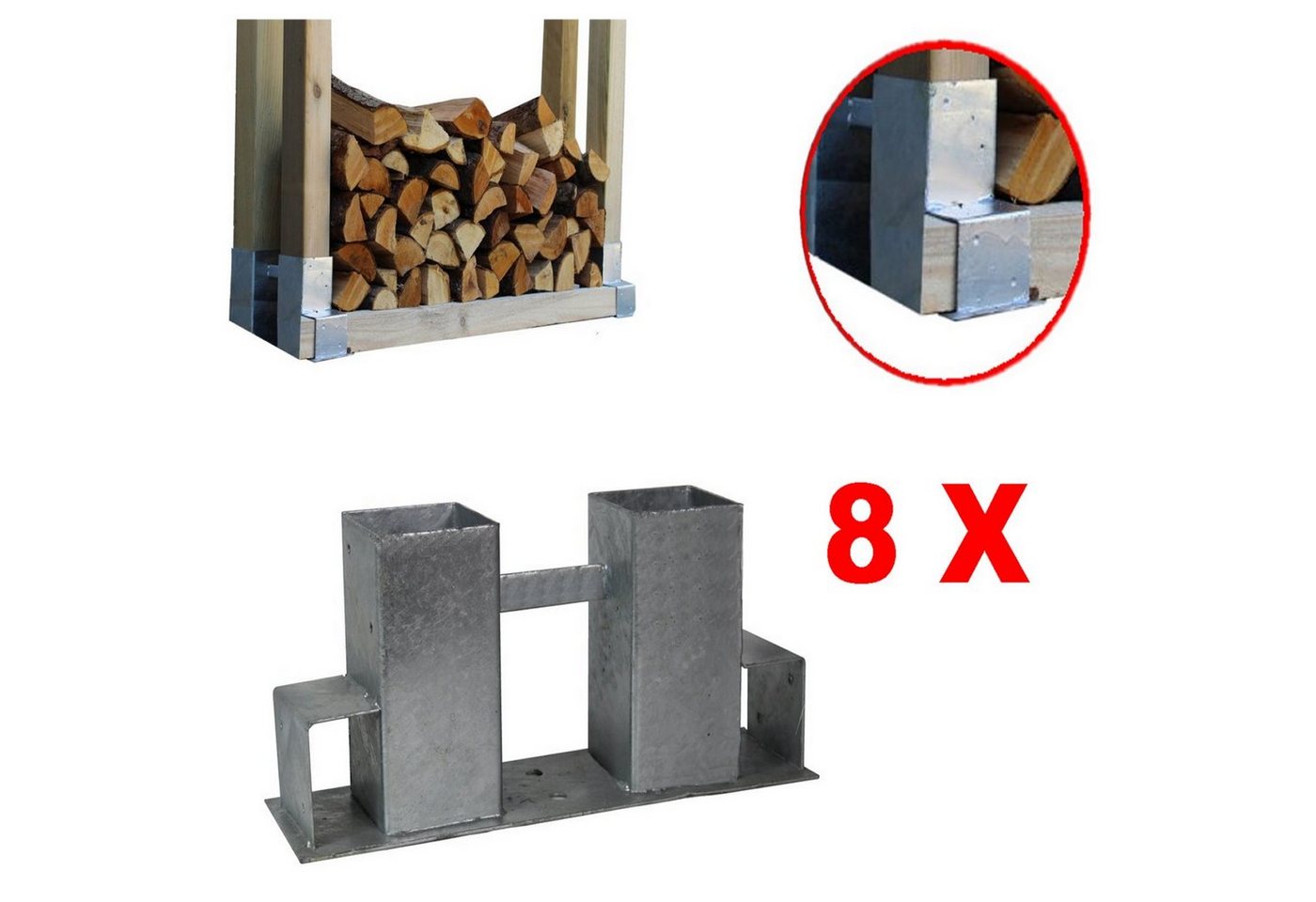 TRUTZHOLM Kaminholzregal Holzstapelhilfe Stapelhilfe Holzstapelhalter Brennholz Kaminholzregal, BxTxH:10x34x15 cm, (8er Set, 8-St), Geeignet für Kanthölzer 70x70 mm (senkrecht) und 40x60 mm (waagerecht) von TRUTZHOLM