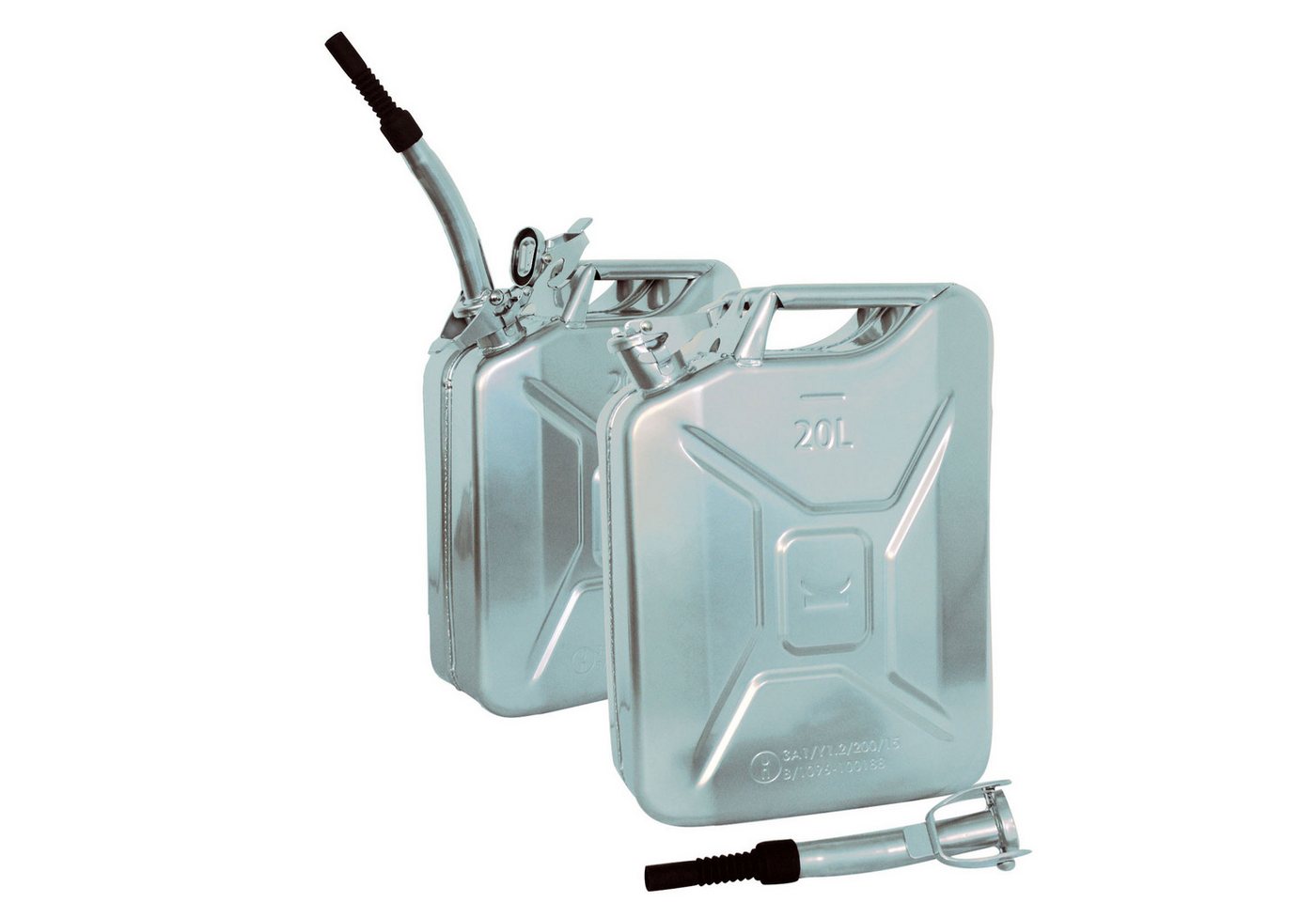 TRUTZHOLM Kanister 2x Metallkanister silber 20Liter inkl. Ausgießer + Halter Benzin (Set, 2 St), robust von TRUTZHOLM