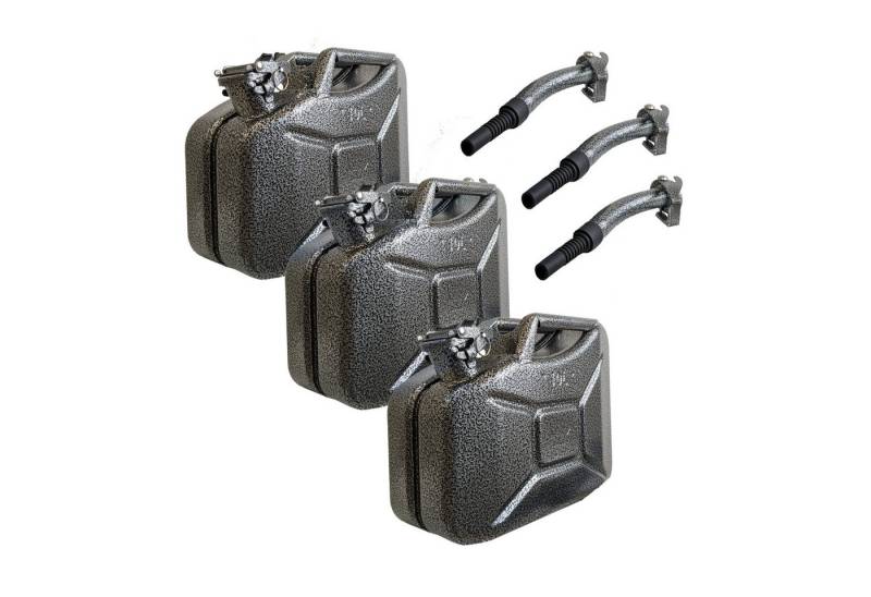 TRUTZHOLM Kanister 3x Metallkanister Snakeoptik 10 Liter inkl. Ausgießer + Halter Benzink (Set) von TRUTZHOLM