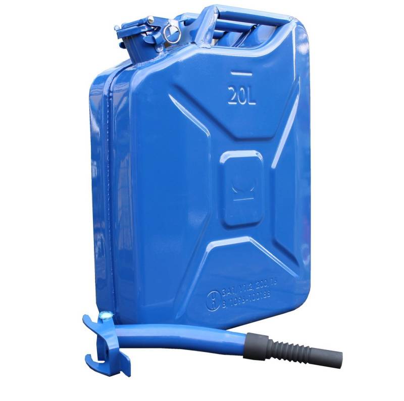 TRUTZHOLM Kanister Metallkanister blau 20 Liter inkl. Ausgießer flexibel + Halter Benzin (Set) von TRUTZHOLM