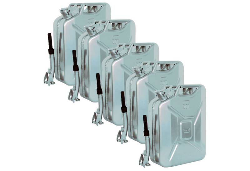 TRUTZHOLM Kanister Metallkanister silber 20 Liter inkl. Ausgießer + Halter Benzin Diesel (5er Set) von TRUTZHOLM