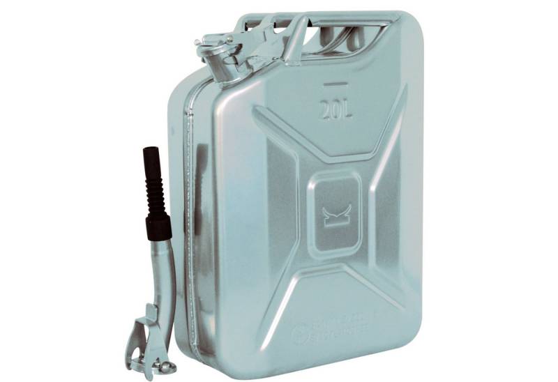 TRUTZHOLM Kanister Metallkanister silber 20 Liter inkl. Ausgießer + Halter Benzin Diesel (Set) von TRUTZHOLM