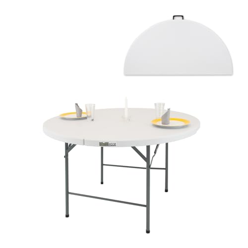 TRUTZHOLM Klapptisch rund Ø120 cm Kunststoff/Stahl pulverbeschichtet wetterbeständig rostfrei Campingtisch Partytisch Gartentisch Esstisch Buffettisch Reisetisch mit Tragegriff von TRUTZHOLM