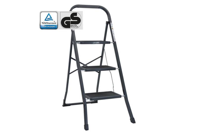 TRUTZHOLM Klapptritt Trittleiter 3-stufig klappbar TÜV/GS 150 kg Anti-Rutsch Trittflächen von TRUTZHOLM