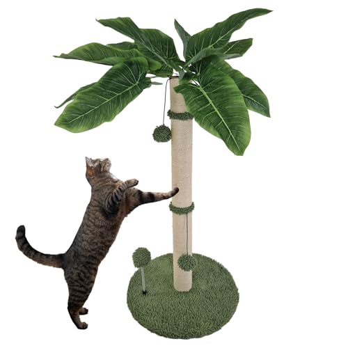TRUTZHOLM Kratzbaum mit kuscheligem Bezug Katzenkratzbaum 85cm hoch mit widerstandsfähigem Sisal zum Krallen wetzen Kletterbaum mit Plüschball natürliches Design zum Kuscheln und Spielen von TRUTZHOLM