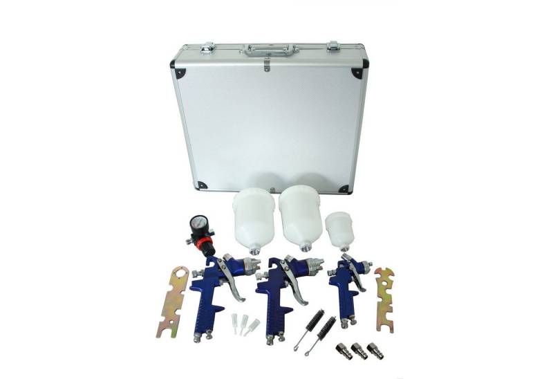 TRUTZHOLM Lackierpistole 3x HVLP Spraypistole Lackierpistole Set Druckminderer Koffer, 3er Set, 19-tlg., Druck. von TRUTZHOLM