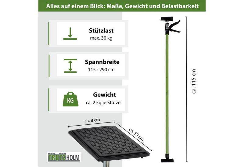 TRUTZHOLM Montageklemme 3 x Einhandstütze Montagestütze Deckenstütze Teleskopstütze, B: 13 cm, L: 290 cm, (3erSet, 3-tlg), materialschonend von TRUTZHOLM