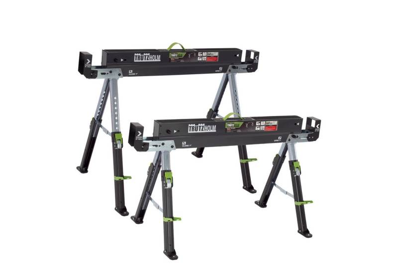TRUTZHOLM Sägebock 2.0 DELUXE Stahl Klappbock Arbeitsbock Werkbock Unterstellbock Bock, (2er Set), klappbar, Traglast gesamt bis 1300 kg, höhenverstellbar von TRUTZHOLM