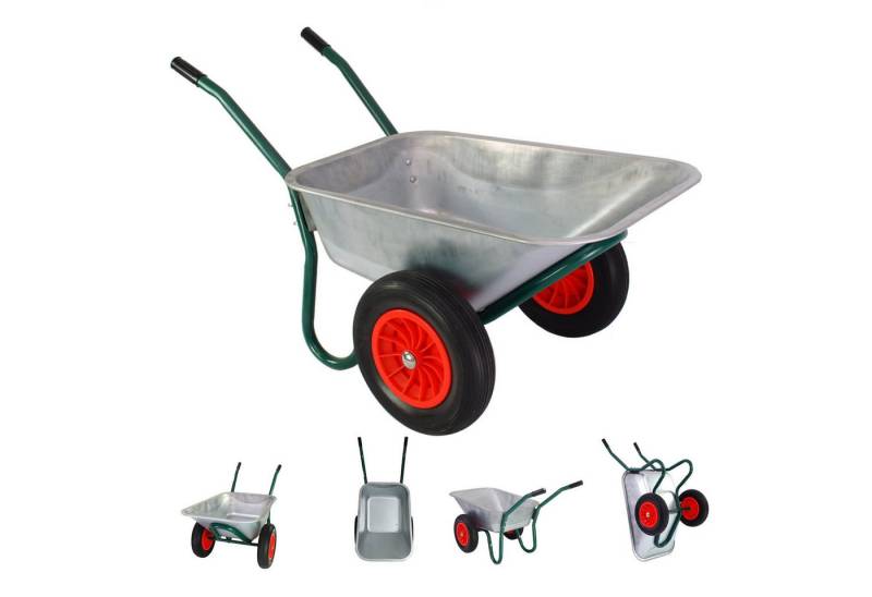 TRUTZHOLM Schubkarre 2-Rad 100 Liter 160 kg Tragkraft PU Vollgummirad Bauschubkarre, verzinkter Stahl von TRUTZHOLM