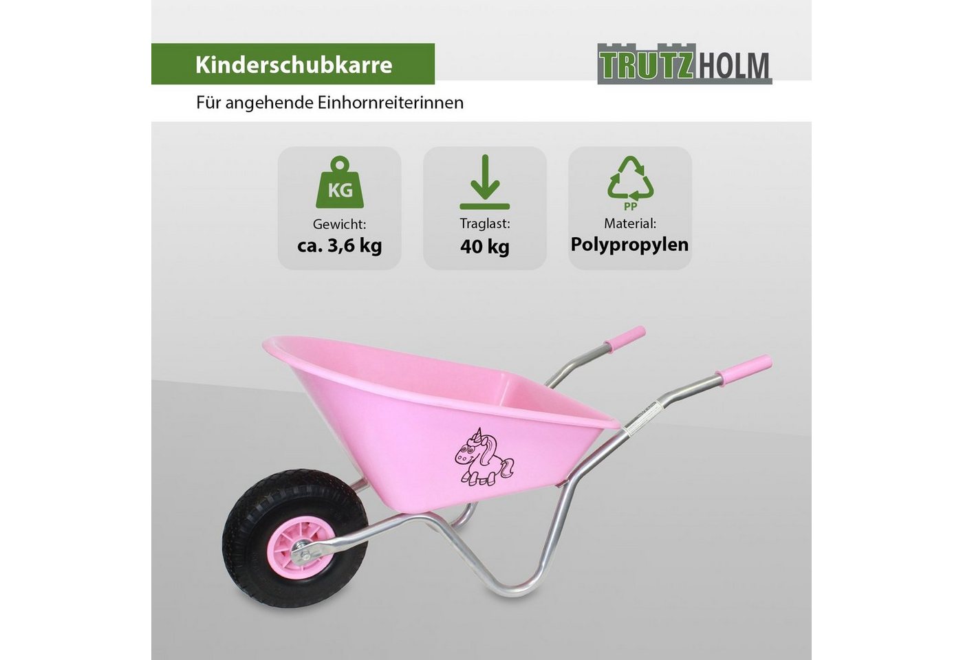 TRUTZHOLM Schubkarre Kinderschubkarre Einhorn Schiebkarre Metallschubkarre Gartenkarre TRUTZHOLM Schubkarre Kinderschubkarre Einhorn Schiebkarre Metallschubkarre Gartenkarre von TRUTZHOLM