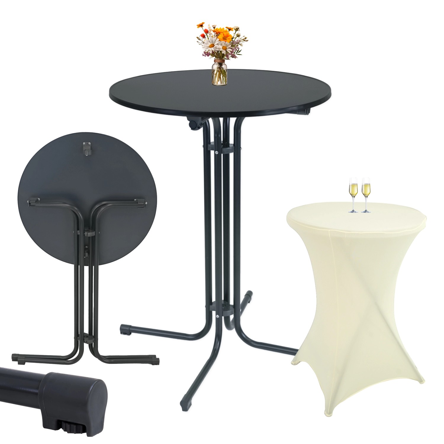 TRUTZHOLM Set Stehtisch Klappbar Durchmesser 80 cm Anthrazit Und Husse Bügelfrei Beige TRUTZHOLM Set Stehtisch Klappbar Durchmesser 80 cm Anthrazit Und Husse Bügelfrei Beige von TRUTZHOLM