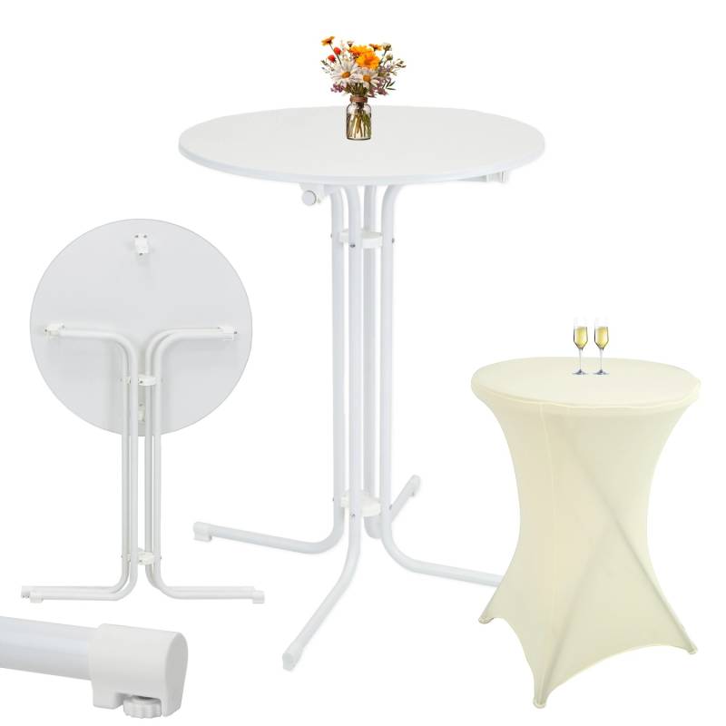 TRUTZHOLM Set Stehtisch Klappbar Durchmesser 80 cm in Weiß & Husse Beige Bügelfrei TRUTZHOLM Set Stehtisch Klappbar Durchmesser 80 cm in Weiß & Husse Beige Bügelfrei von TRUTZHOLM