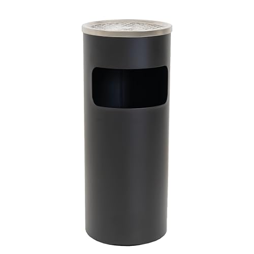 TRUTZHOLM Standaschenbecher für draußen 61x25 cm 30L Schwarz Metall pulverbeschichtet Mülleimer mit Inneneimer und Abaschschale Abfalleimer 2in1 Mülleimer mit Aschenbecher Outdoor Hotel Restaurant von TRUTZHOLM