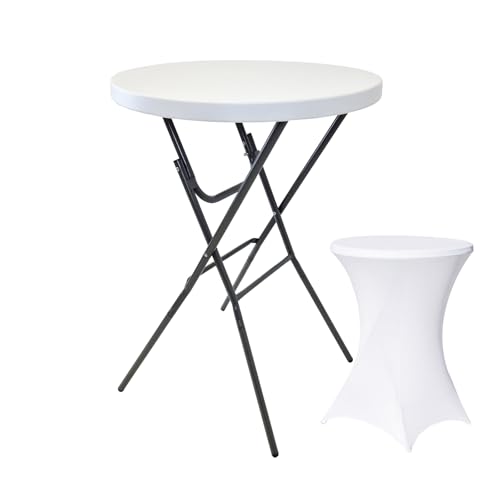 TRUTZHOLM Stehtisch Ø 80cm wahlweise mit Husse Bistrotisch Partytisch Klapptisch Biertisch + Decke (Stehtisch inkl. Husse weiß) von TRUTZHOLM