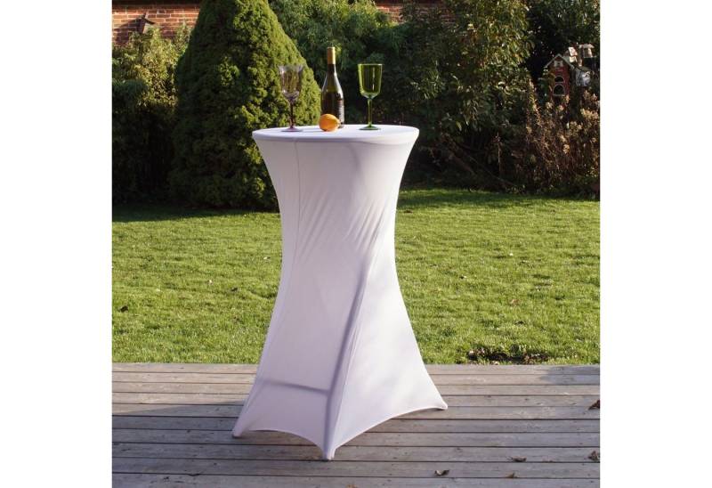 TRUTZHOLM Stehtisch mit weißer Husse klappbar Ø 60cm Bistrotisch Klapptisch wetterfest (Set), wetterfest,zusammenklappbar von TRUTZHOLM