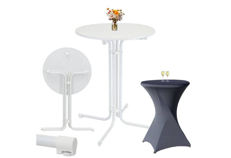 TRUTZHOLM Stehtisch klappbar Ø 80 cm in Weiß & Husse Anthrazit bügelfrei für Bistrotisch (Set aus Stehtisch und Husse) von TRUTZHOLM