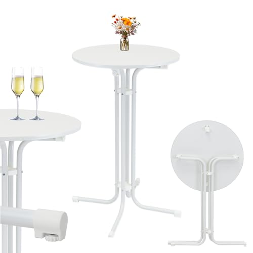 TRUTZHOLM Stehtisch klappbar in Weiß Ø 70 cm Höhe 110 cm Stahl Gastrotisch Partytisch Bistrotisch Empfangstisch Indoor & Outdoor für Hochzeiten und Gartenfeste wetterbeständig pflegeleicht von TRUTZHOLM