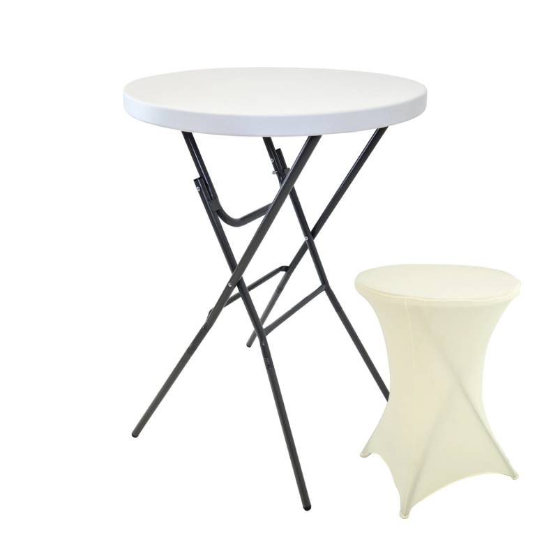 TRUTZHOLM Stehtisch mit Husse Klappbar Durchmesser 80cm Höhe 110cm Pflegeleichter Husse in Beige von TRUTZHOLM