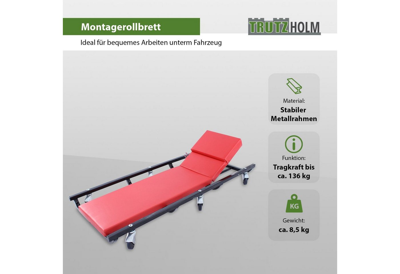 TRUTZHOLM Transportroller 100 cm Montageliege Montagerollbrett Werkstattliege Rollliege Liege, (Einzeln, 7-St), Stabile 4-Träger Rahmenkonstruktion TRUTZHOLM Transportroller 100 cm Montageliege Montagerollbrett Werkstattliege Rollliege Liege, (Einzeln, 7-St), Stabile 4-Träger Rahmenkonstruktion von TRUTZHOLM
