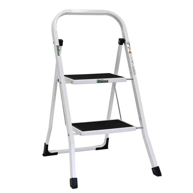 TRUTZHOLM Trittleiter 2 Stufen Klappbar TÜV/GS 150 kg Anti-Rutsch Trittflächen Weiß von TRUTZHOLM