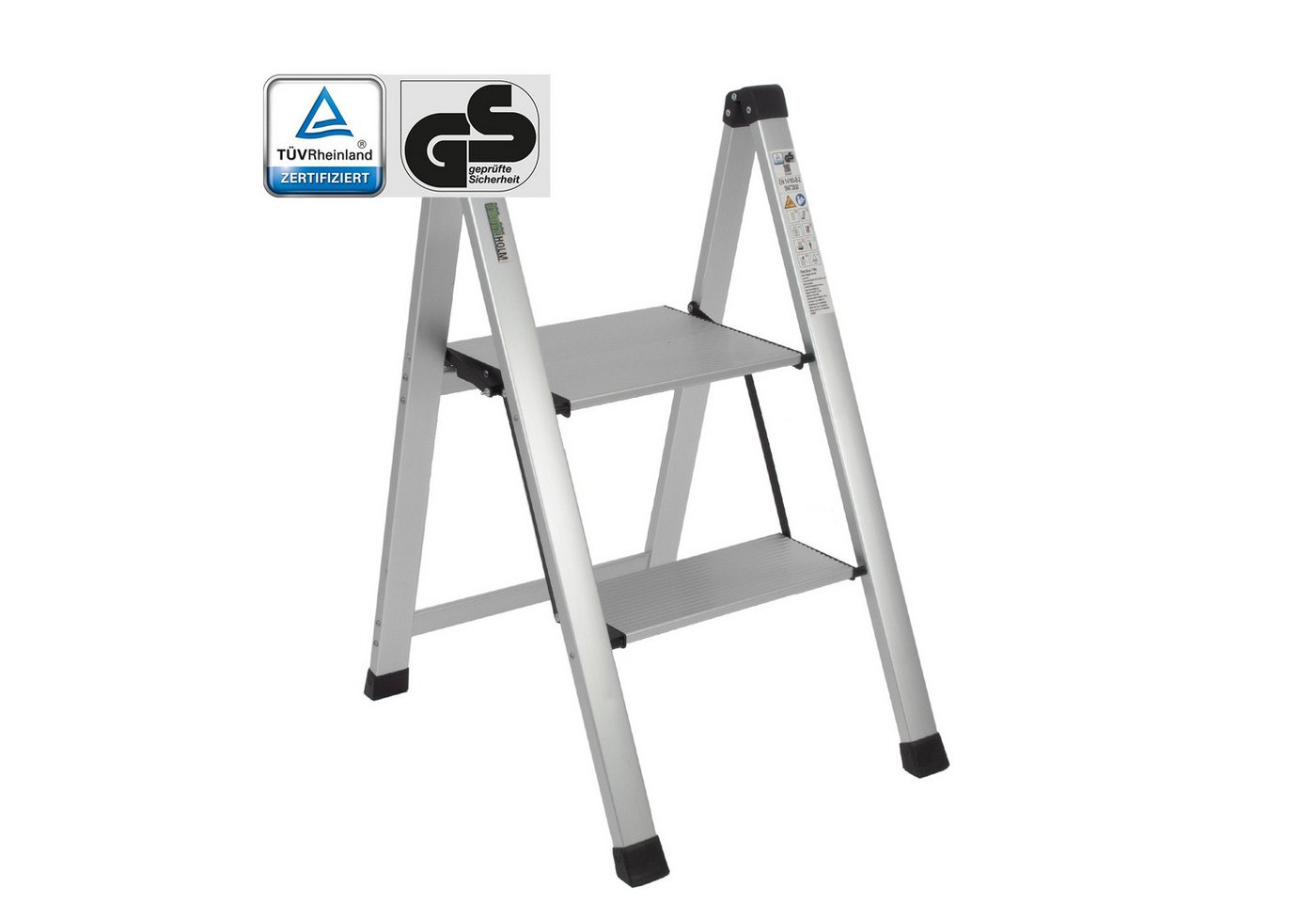 TRUTZHOLM Trittleiter 2-stufig klappbar bis 150 kg Aluminium silber Anti-Rutsch Trittflächen (Artikel), TÜV/GS von TRUTZHOLM