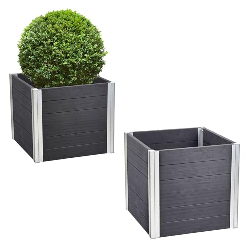 TRUTZHOLM Übertopf groß 135 Liter 57x 57x 57 cm Holzoptik Zeitloses Design langlebig Alu Blumenkübel Pflanzkasten quadratisch von TRUTZHOLM