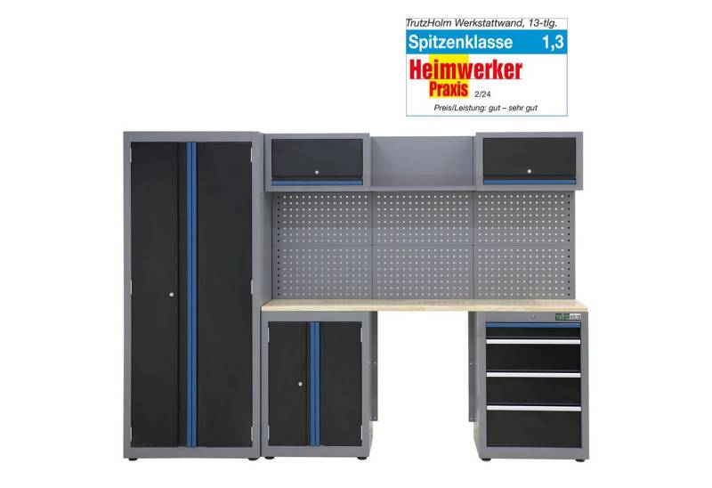 TRUTZHOLM Werkstatt-Set Werkstattwand 13-tlg. Modulares Werkstattschranksystem aus Stahl, (13-tlg), massive Holzarbeitsplatte von TRUTZHOLM