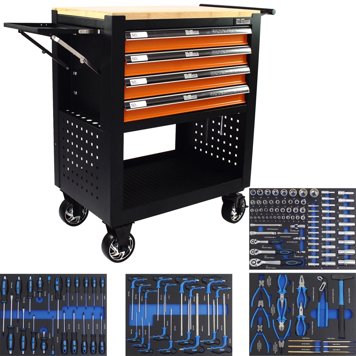 TRUTZHOLM Werkstattwagen 4 Schubladen Bestückt Massivholzplatte Orange TRUTZHOLM Werkstattwagen 4 Schubladen Bestückt Massivholzplatte Orange von TRUTZHOLM