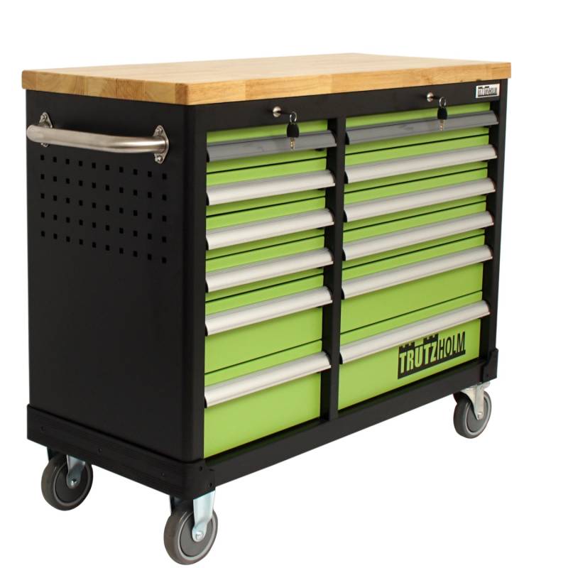 TRUTZHOLM Werkstattwagen DELUXE 12 Schubladen Unbestückt 123 cm Breite Mit Massiver Arbeitsplatte von TRUTZHOLM