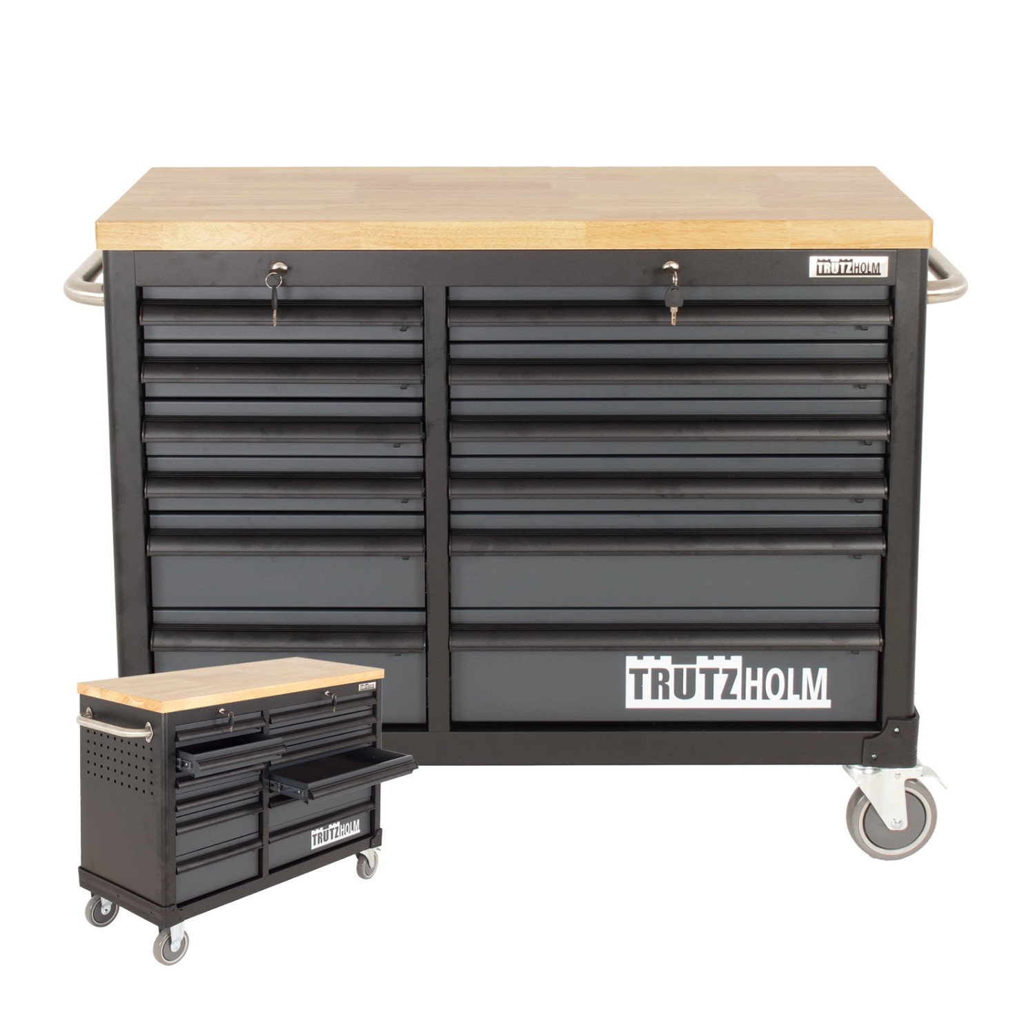 TRUTZHOLM Werkstattwagen DELUXE 12 Schubladen Unbestückt Massive Arbeitsplatte Anthrazit Grau von TRUTZHOLM