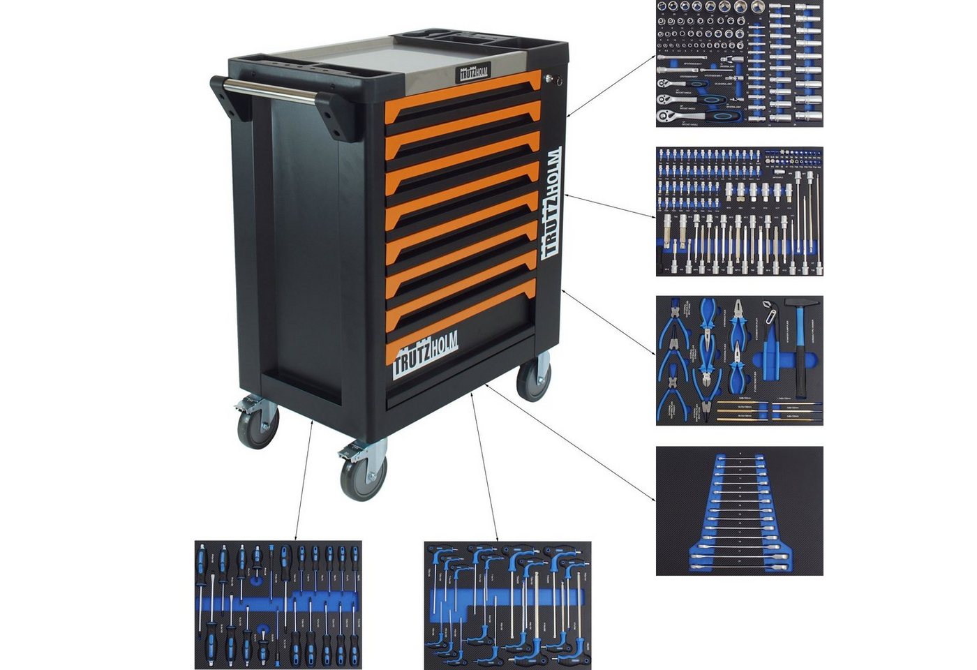 TRUTZHOLM Werkstattwagen TRUTZHOLM Werkstattwagen 8 Schubladen 249-tlg. bestückt orange, auf Rollen von TRUTZHOLM