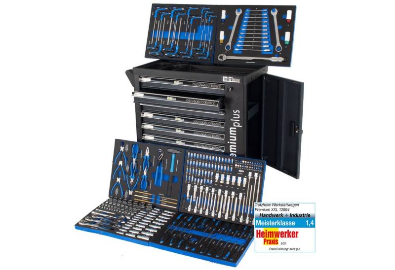 TRUTZHOLM Werkstattwagen Werkzeugwagen Premium XXL mit Werkzeug 840mm Breite.CRV Werkzeug, auf Rollen, 254-tlg. Werkzeugset, 7 Schubladen,gefüllt,abschließbar,Anthrazit von TRUTZHOLM