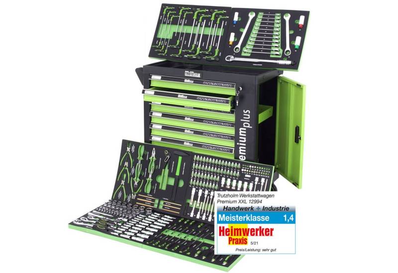 TRUTZHOLM Werkstattwagen Premium bestückt 254tlg. Chrom Werkzeug Softclose abschließbar, auf Rollen, 254-tlg. Werkzeugset, 7 Schubladen von TRUTZHOLM