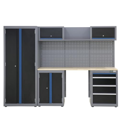 TRUTZHOLM Werkstattwand 13-TLG. 260 x183 cm modulares Werkstattschranksystem aus Stahl mit Lochwand Werkstatteinrichtung flexibel zusammenstellbar, abschließbar in blau RAL 5007 von TRUTZHOLM