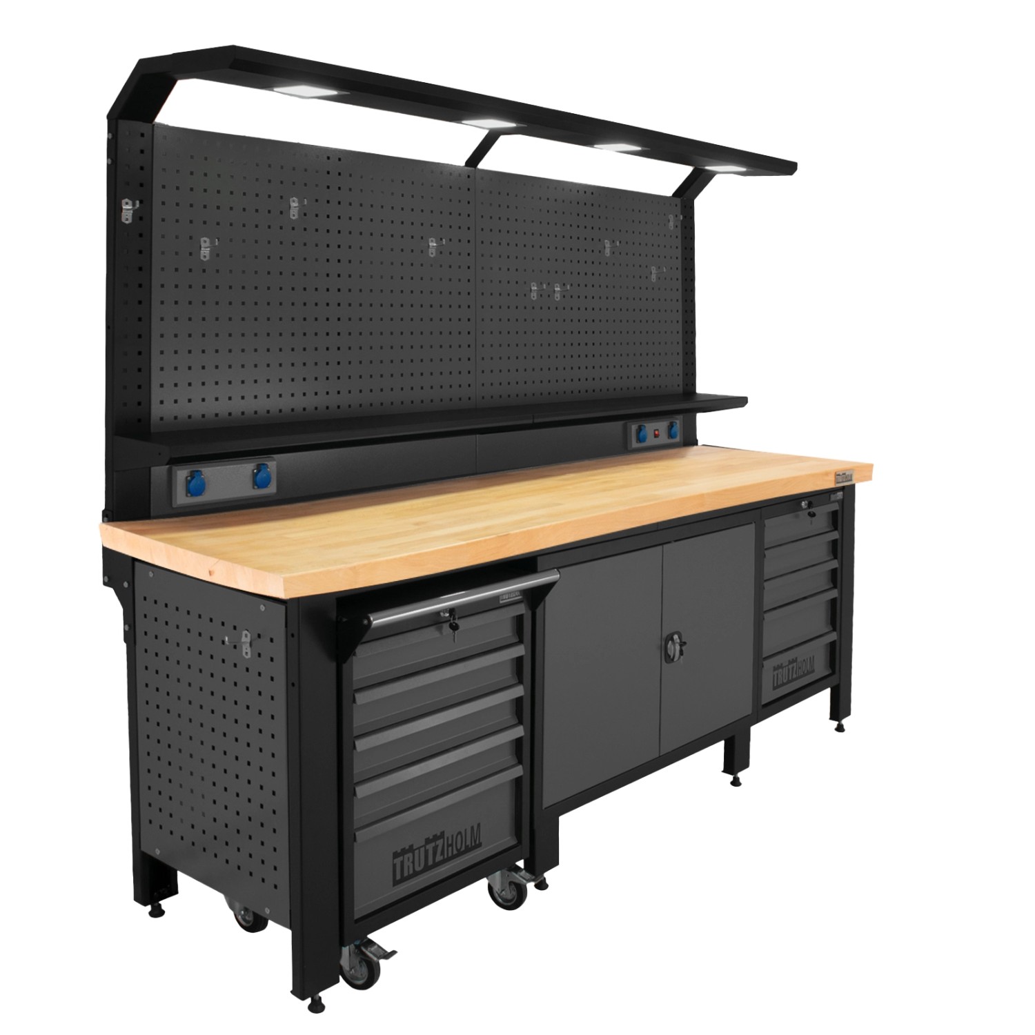 TRUTZHOLM Werkstattwand Profiline XXL Modular 250 cm Robust Stahl LED Steckdosen von TRUTZHOLM