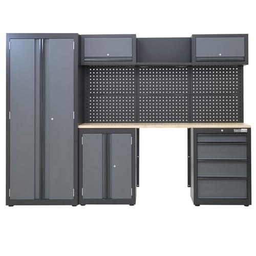 TRUTZHOLM Werkstattwand Werkstatteinrichtung 260 x 183 cm in zeitlosem anthrazit, flexibel zusammenstellbar, abschließbar, Hochschrank, Hängeschränke, Unterschränke mit Gasdruckfedern (Anthrazit) von TRUTZHOLM