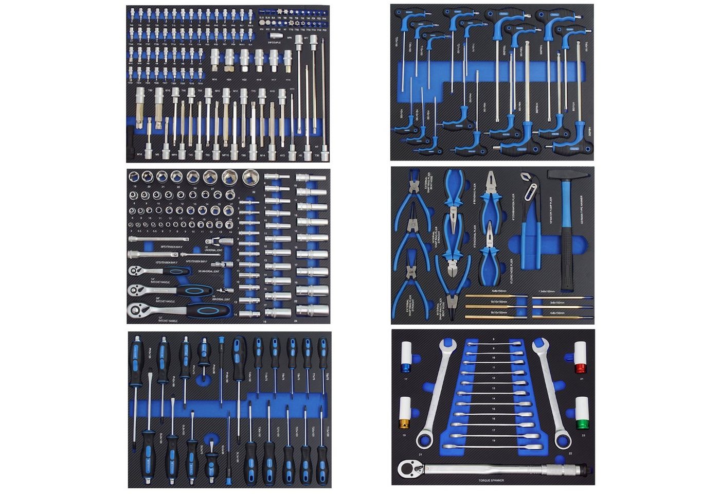 TRUTZHOLM Werkzeugset Profi Werkstattwagen Einlagen blau Werkzeugeinlagen 520x400mm bestückt, (Set), Werkzeugsatz von TRUTZHOLM