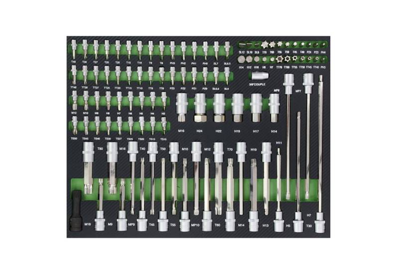 TRUTZHOLM Werkzeugset Profi Werkstattwagen Einlage 102 tlg. Steckschlüsselsatz Schaum grün, (Set, 102-tlg), hochwertiger Chrom Vanadium Stahl von TRUTZHOLM