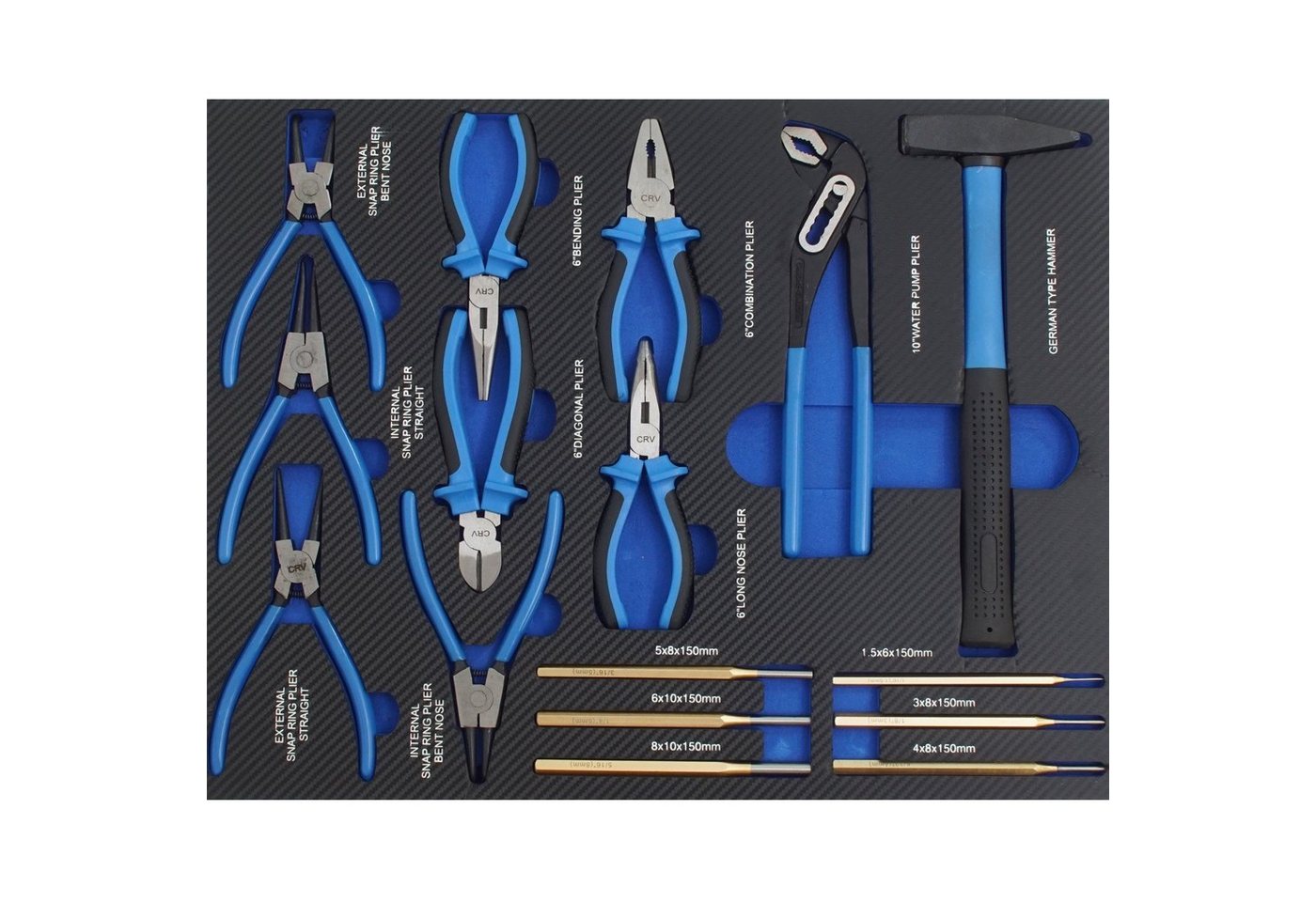 TRUTZHOLM Werkzeugset Profi Werkstattwagen Einlage blau Hammer, Zangen und Durchschläger 16, (Set, 16-tlg), super Preis-Leistungsverhältnis von TRUTZHOLM